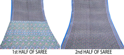 Indian Vintage Blue Sarees Pure Cotton Block Printed Sari 5yd Sewing Craft Fabric DressMaking Soft Crafting Quilting Upcycle