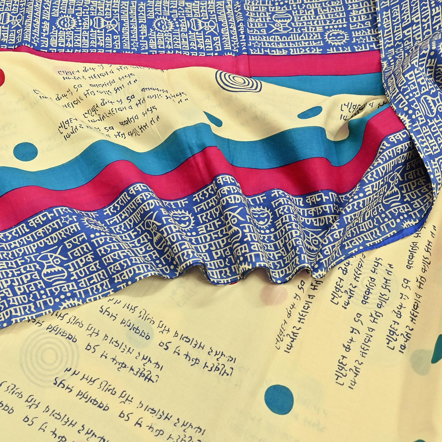 Indian Vintage Sari Blue & Yellow Printed Pure Cotton Sarees 5Yd Craft Fabric Soft Sewing Sarong Wrap Boho Upcycle quilting Dress making