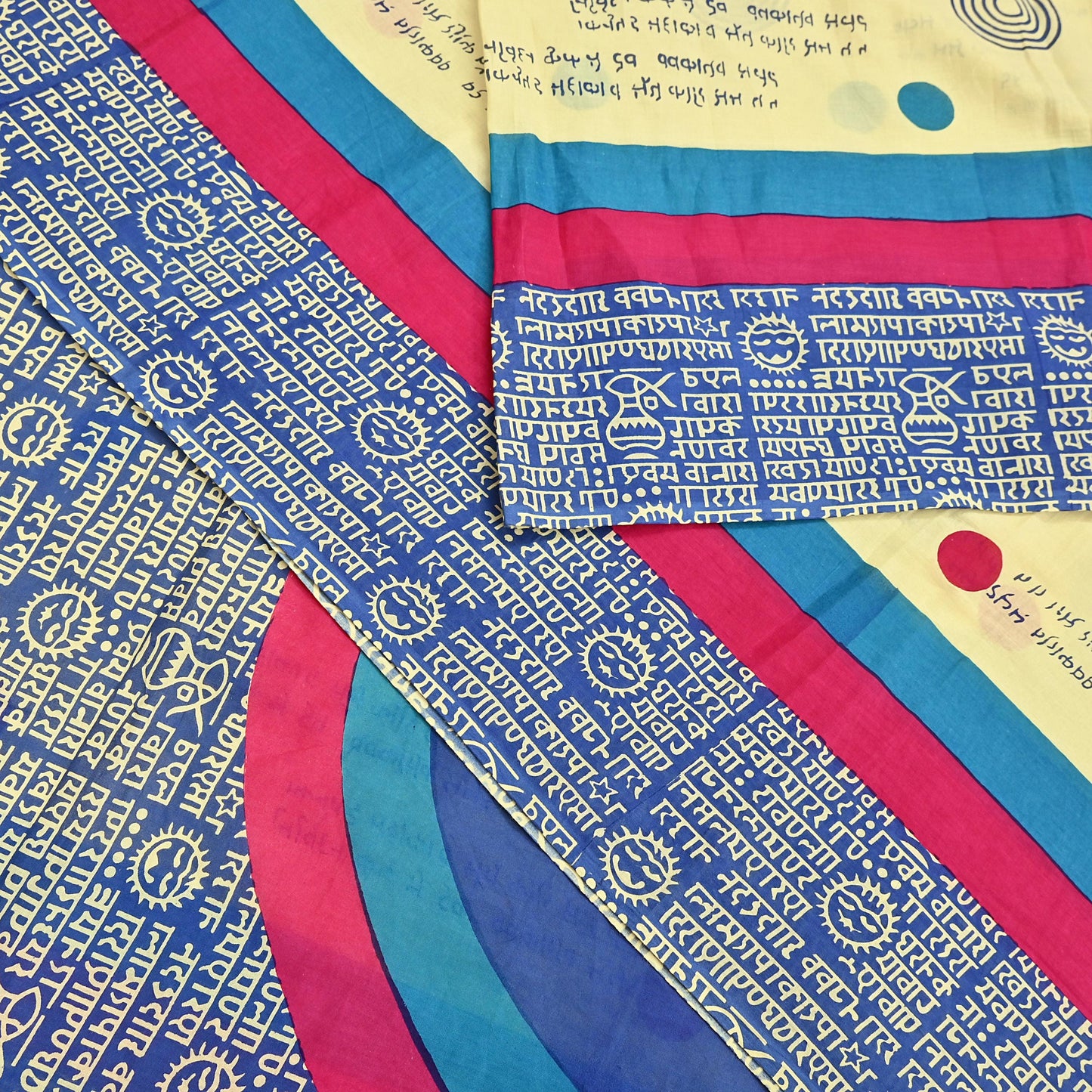 Indian Vintage Sari Blue & Yellow Printed Pure Cotton Sarees 5Yd Craft Fabric Soft Sewing Sarong Wrap Boho Upcycle quilting Dress making