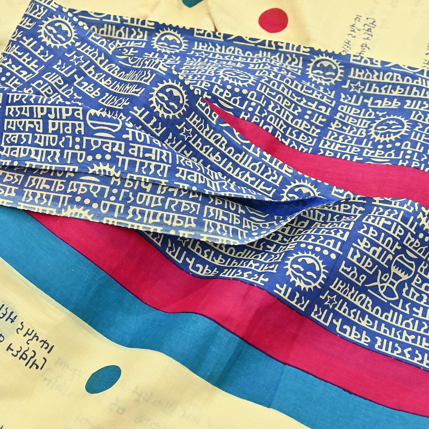 Indian Vintage Sari Blue & Yellow Printed Pure Cotton Sarees 5Yd Craft Fabric Soft Sewing Sarong Wrap Boho Upcycle quilting Dress making