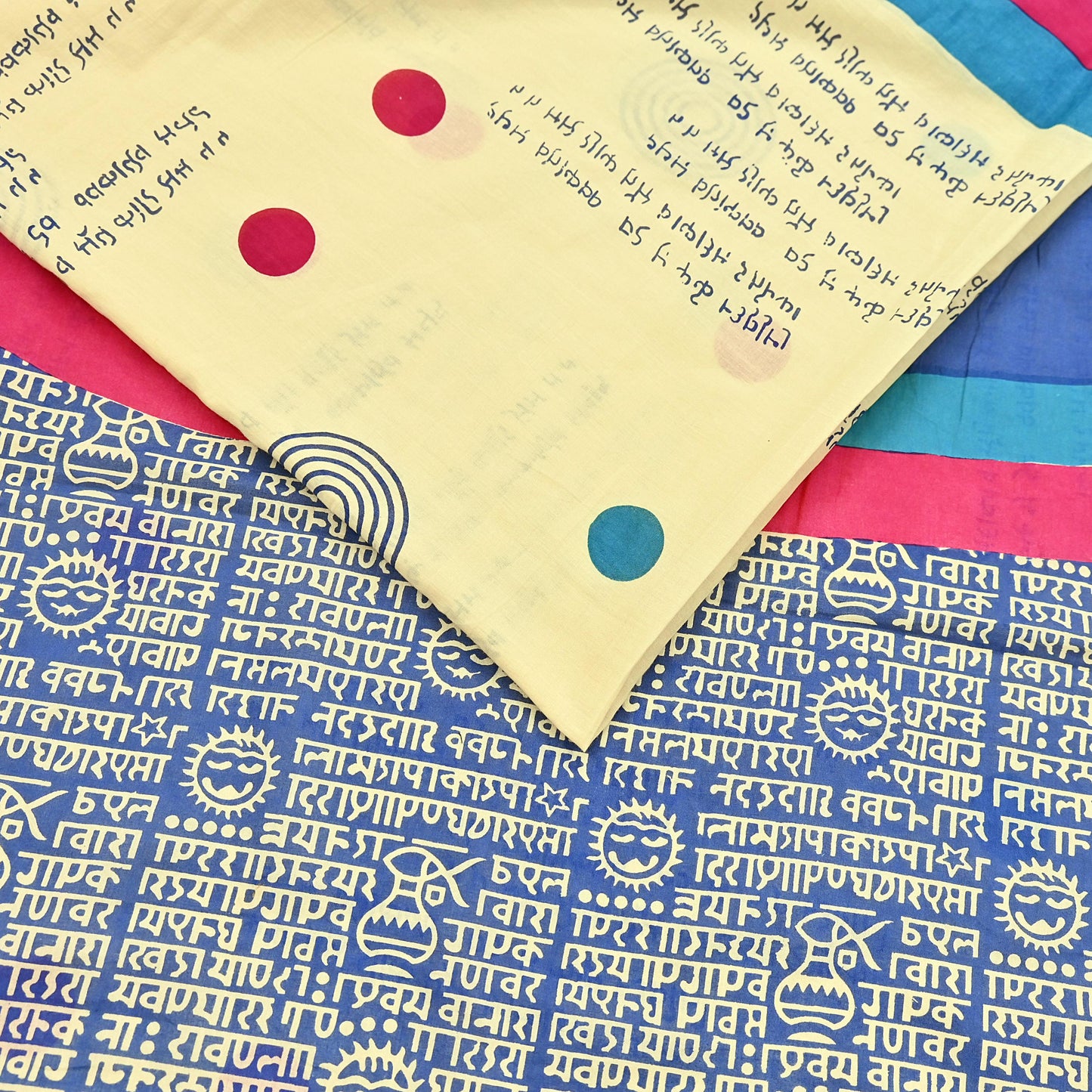 Indian Vintage Sari Blue & Yellow Printed Pure Cotton Sarees 5Yd Craft Fabric Soft Sewing Sarong Wrap Boho Upcycle quilting Dress making