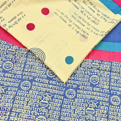 Indian Vintage Sari Blue & Yellow Printed Pure Cotton Sarees 5Yd Craft Fabric Soft Sewing Sarong Wrap Boho Upcycle quilting Dress making