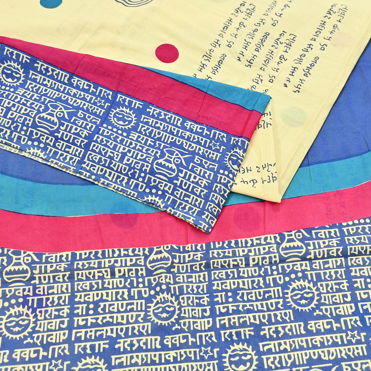 Indian Vintage Sari Blue & Yellow Printed Pure Cotton Sarees 5Yd Craft Fabric Soft Sewing Sarong Wrap Boho Upcycle quilting Dress making