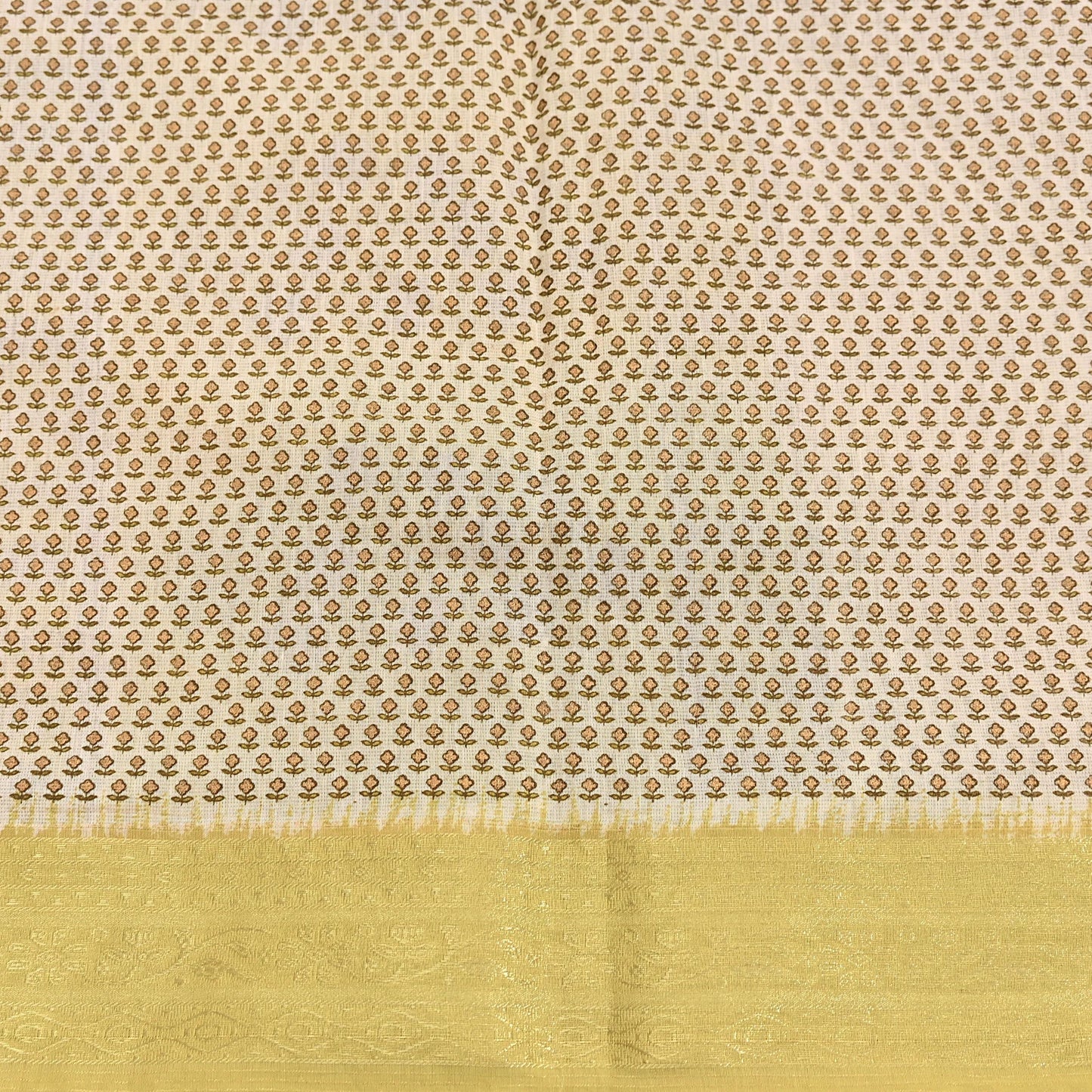Indian Vintage Ivory & Yellow Saree Printed Pure Cotton Sari Craft Fabric 5Yd Soft Sewing Sarong Wrap Boho Floral Dress making Crafting