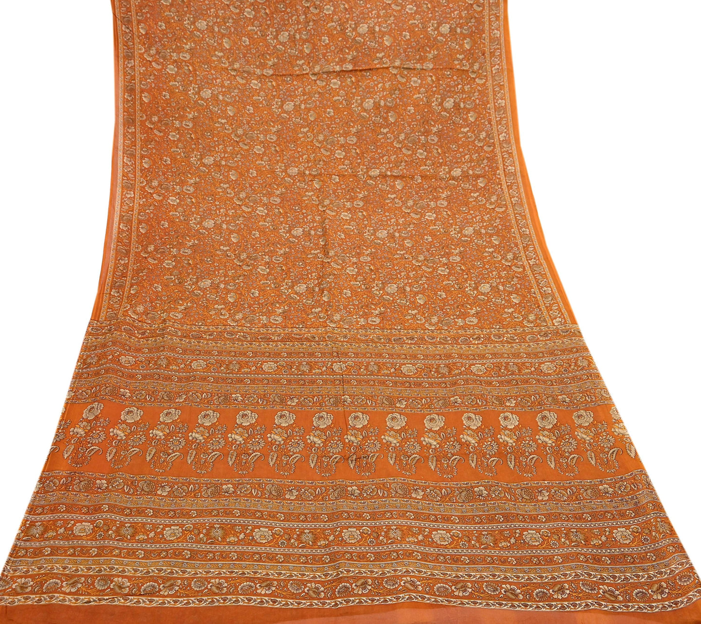 Indian Vintage Sari Orange Pure Cotton Printed Sarees Craft Fabric Soft 5Yd Sarong Wrap Boho Fabric Kimono Quilting Crafting Upcycle