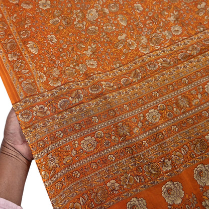 Indian Vintage Sari Orange Pure Cotton Printed Sarees Craft Fabric Soft 5Yd Sarong Wrap Boho Fabric Kimono Quilting Crafting Upcycle