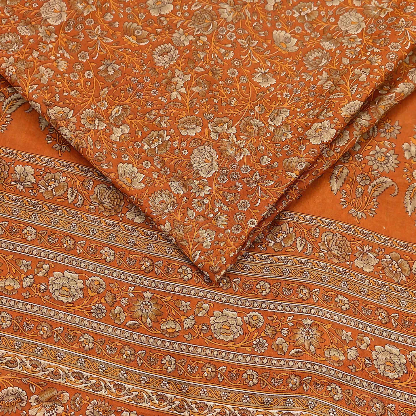 Indian Vintage Sari Orange Pure Cotton Printed Sarees Craft Fabric Soft 5Yd Sarong Wrap Boho Fabric Kimono Quilting Crafting Upcycle