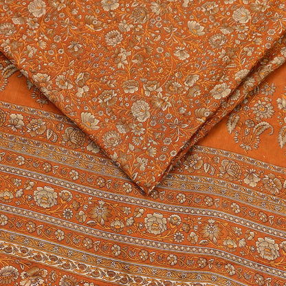 Indian Vintage Sari Orange Pure Cotton Printed Sarees Craft Fabric Soft 5Yd Sarong Wrap Boho Fabric Kimono Quilting Crafting Upcycle