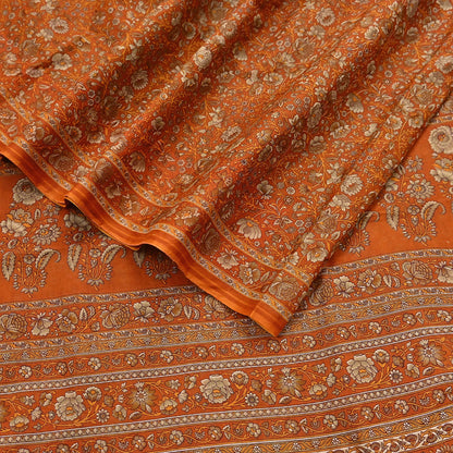 Indian Vintage Sari Orange Pure Cotton Printed Sarees Craft Fabric Soft 5Yd Sarong Wrap Boho Fabric Kimono Quilting Crafting Upcycle