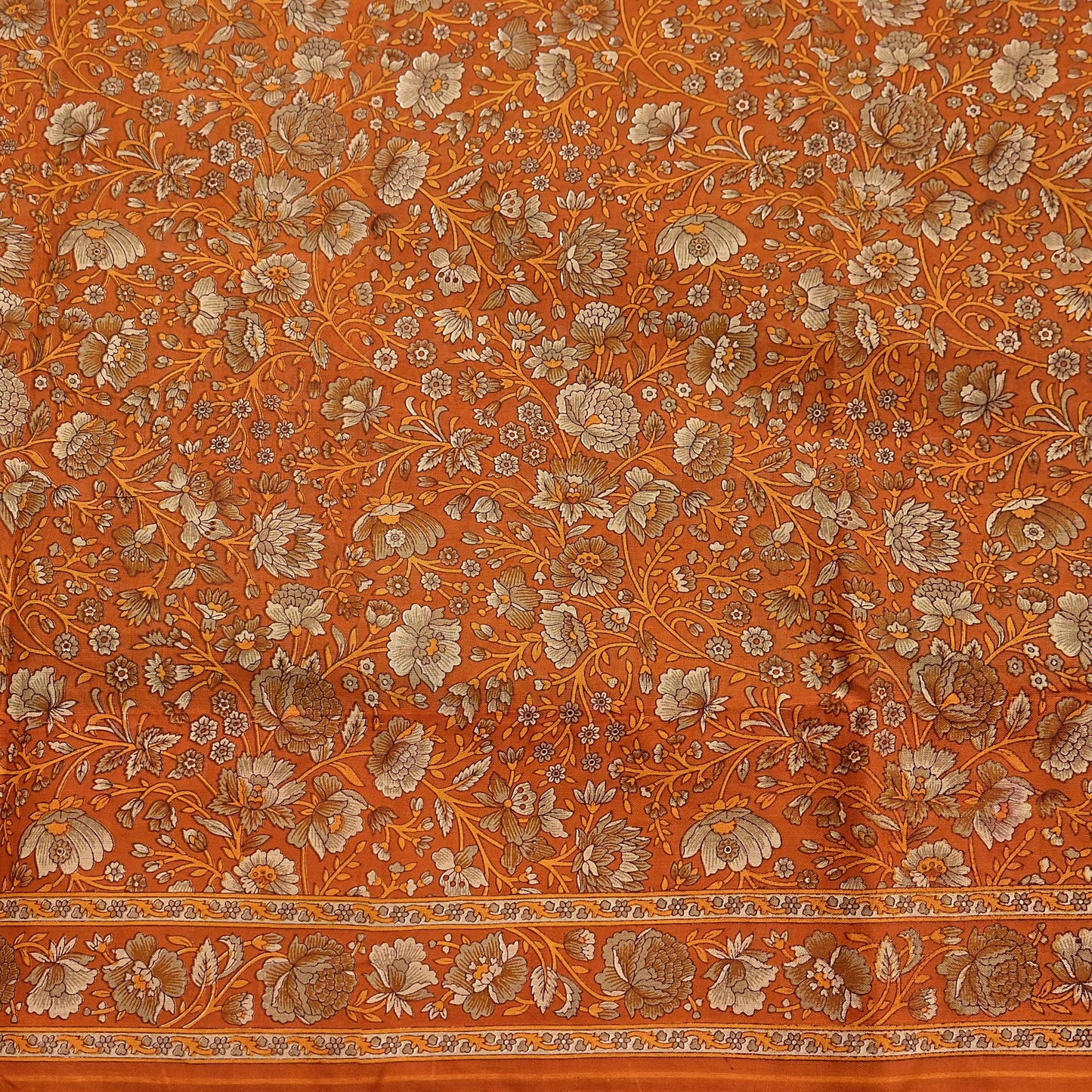 Indian Vintage Sari Orange Pure Cotton Printed Sarees Craft Fabric Soft 5Yd Sarong Wrap Boho Fabric Kimono Quilting Crafting Upcycle