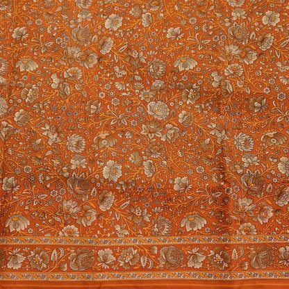 Indian Vintage Sari Orange Pure Cotton Printed Sarees Craft Fabric Soft 5Yd Sarong Wrap Boho Fabric Kimono Quilting Crafting Upcycle