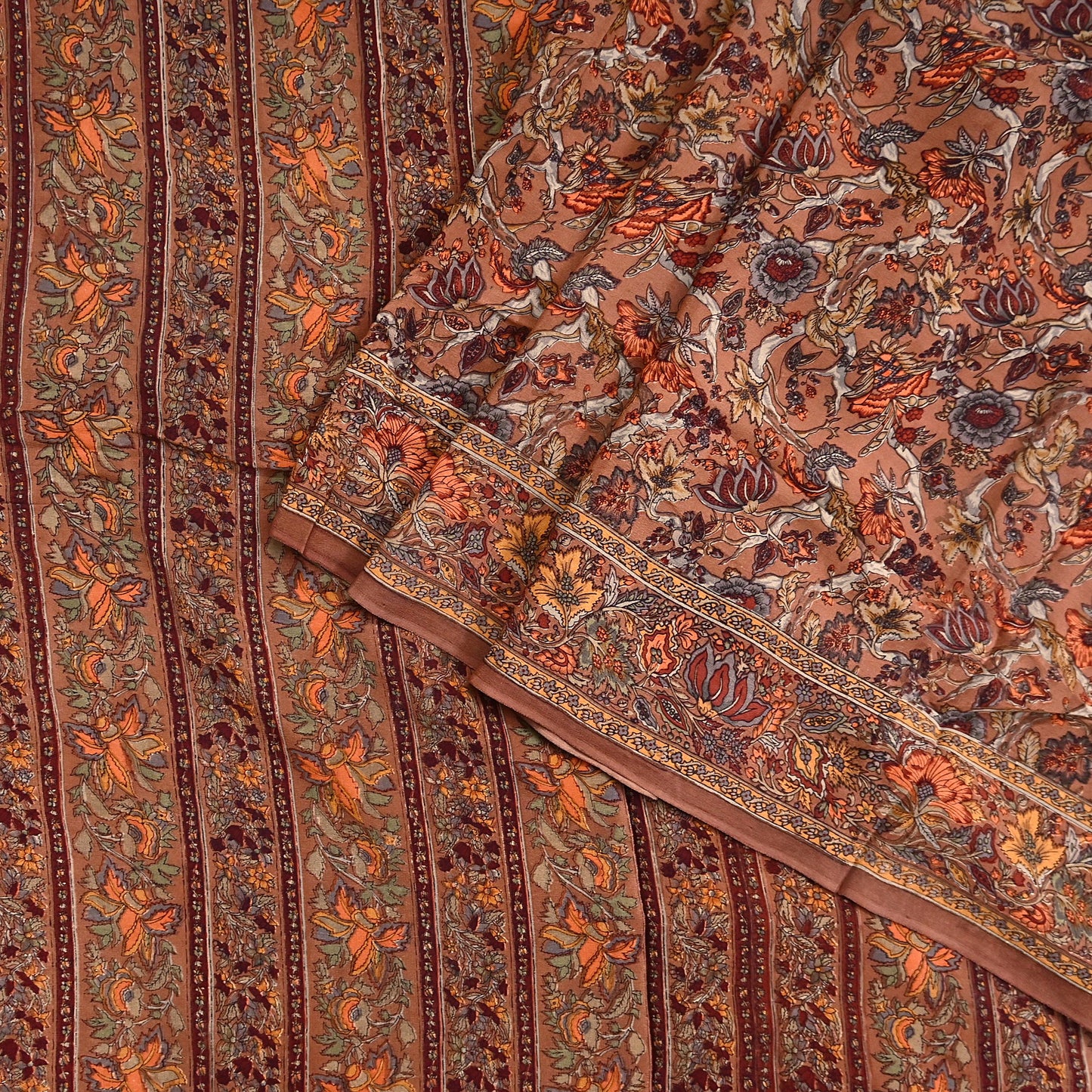 Indian Vintage Sari Brown Pure Crepe Silk Hand Embroidered Saree 6yd Sewing Floral Craft Sequins Dress making Crafting Quilting