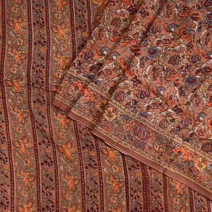 Indian Vintage Sari Brown Pure Crepe Silk Hand Embroidered Saree 6yd Sewing Floral Craft Sequins Dress making Crafting Quilting