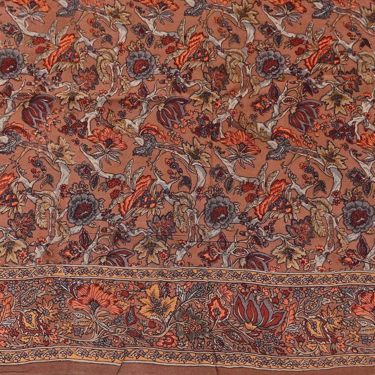 Indian Vintage Sari Brown Pure Crepe Silk Hand Embroidered Saree 6yd Sewing Floral Craft Sequins Dress making Crafting Quilting