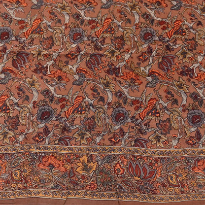 Indian Vintage Sari Brown Pure Crepe Silk Hand Embroidered Saree 6yd Sewing Floral Craft Sequins Dress making Crafting Quilting