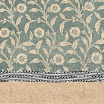 Indian Vintage Beige & Green Saree Pure Silk Printed Indian Sari Fabric 5yd Sewing Craft Fabric DressMaking Soft