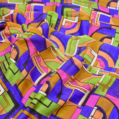 Indian Vintage Multi Saree 100% Pure Silk Printed Sari Craft Fabric 5yd Sewing Dress Making Soft Floral Crafting Quilting Upcycle