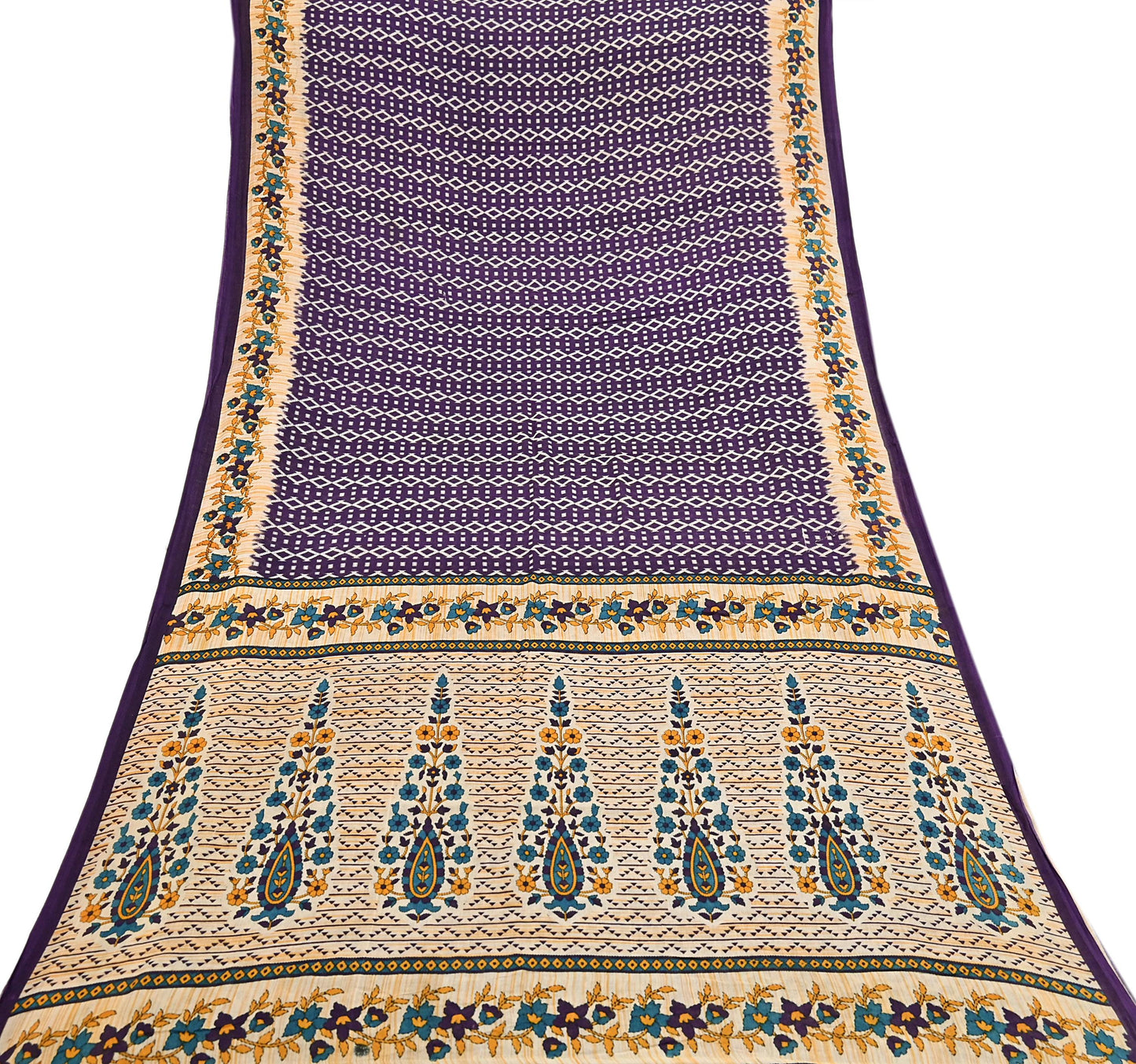 Indian Vintage Sari Purple & Ivory Pure Cotton Printed Saree 5Yd Craft Fabric Sewing Sarong Wrap Boho Floral Quilting crafting dressmaking