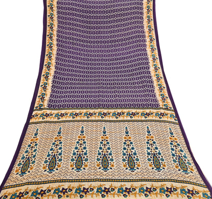 Indian Vintage Sari Purple & Ivory Pure Cotton Printed Saree 5Yd Craft Fabric Sewing Sarong Wrap Boho Floral Quilting crafting dressmaking