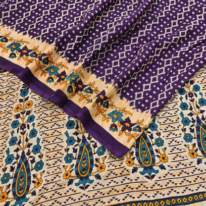 Indian Vintage Sari Purple & Ivory Pure Cotton Printed Saree 5Yd Craft Fabric Sewing Sarong Wrap Boho Floral Quilting crafting dressmaking