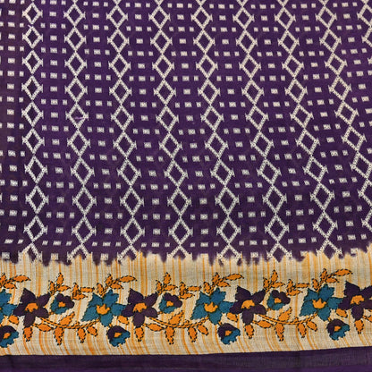 Indian Vintage Sari Purple & Ivory Pure Cotton Printed Saree 5Yd Craft Fabric Sewing Sarong Wrap Boho Floral Quilting crafting dressmaking