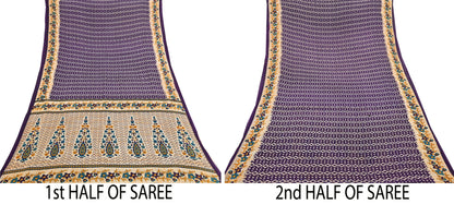 Indian Vintage Sari Purple & Ivory Pure Cotton Printed Saree 5Yd Craft Fabric Sewing Sarong Wrap Boho Floral Quilting crafting dressmaking