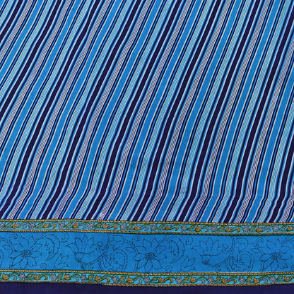 Indian Vintage Blue Saree Pure Crepe Silk Printed Sari Craft Fabric 5yd Sewing Abstract Soft Craft Fabric Wrap Dress making