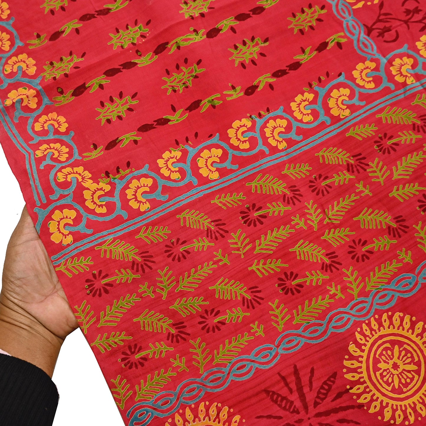 Indian Vintage Sari Red Pure Crepe Silk Printed Saree 6yard Sewing Quilting Floral Soft Craft Fabric Wrap