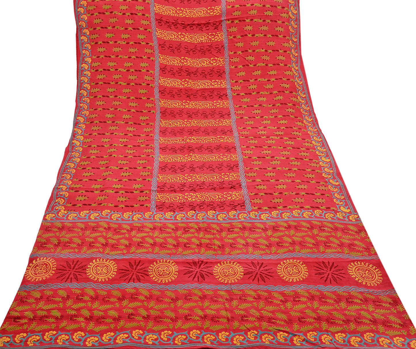 Indian Vintage Sari Red Pure Crepe Silk Printed Saree 6yard Sewing Quilting Floral Soft Craft Fabric Wrap