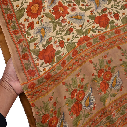 Indian Vintage Sari Beige Pure Georgette Silk Printed Sarees 5Yd Craft Fabric Sewing Quilting Dress making Crafting Quilting Upcycle