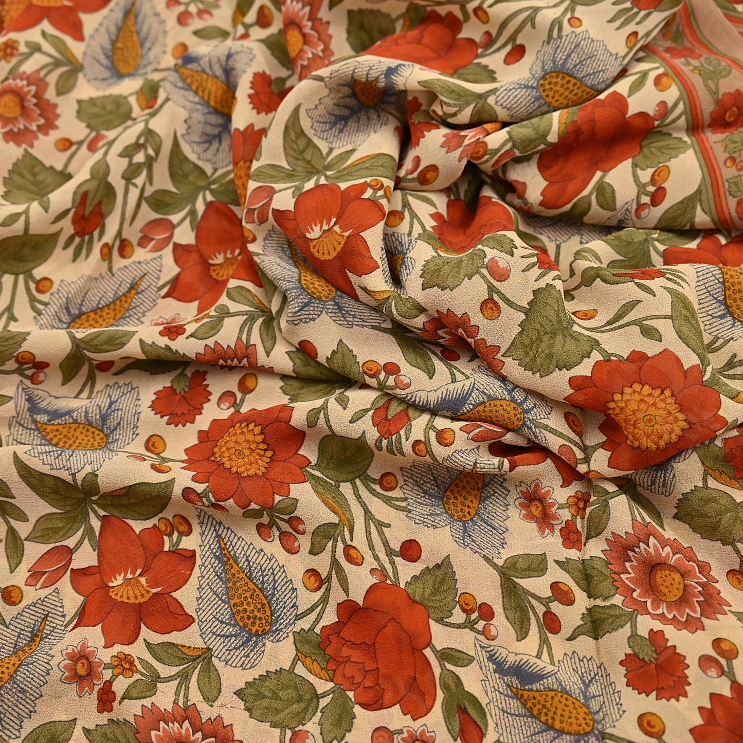 Indian Vintage Sari Beige Pure Georgette Silk Printed Sarees 5Yd Craft Fabric Sewing Quilting Dress making Crafting Quilting Upcycle