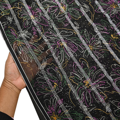 Indian Vintage Black Saree 100% Pure Georgette Silk Printed Sari Sewing 5yd Craft Soft Dress Designing for Crafting Abstrac