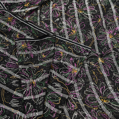 Indian Vintage Black Saree 100% Pure Georgette Silk Printed Sari Sewing 5yd Craft Soft Dress Designing for Crafting Abstrac