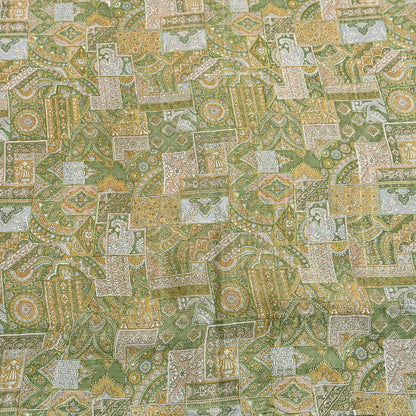 Indian Vintage Sari Green Pure Silk Printed Sarees Craft Fabric 6yd Sewing Dress Making Soft Floral Crafting Quilting Upcycle