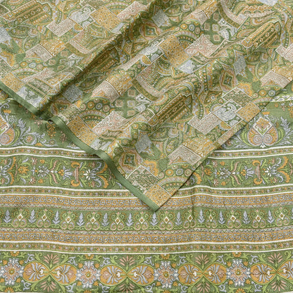 Indian Vintage Sari Green Pure Silk Printed Sarees Craft Fabric 6yd Sewing Dress Making Soft Floral Crafting Quilting Upcycle