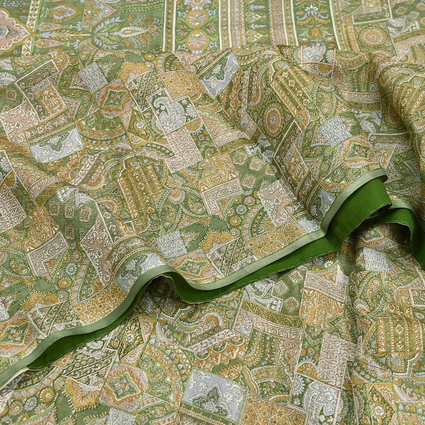 Indian Vintage Sari Green Pure Silk Printed Sarees Craft Fabric 6yd Sewing Dress Making Soft Floral Crafting Quilting Upcycle