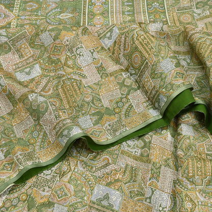 Indian Vintage Sari Green Pure Silk Printed Sarees Craft Fabric 6yd Sewing Dress Making Soft Floral Crafting Quilting Upcycle