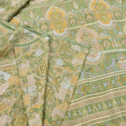 Indian Vintage Sari Green Pure Silk Printed Sarees Craft Fabric 6yd Sewing Dress Making Soft Floral Crafting Quilting Upcycle