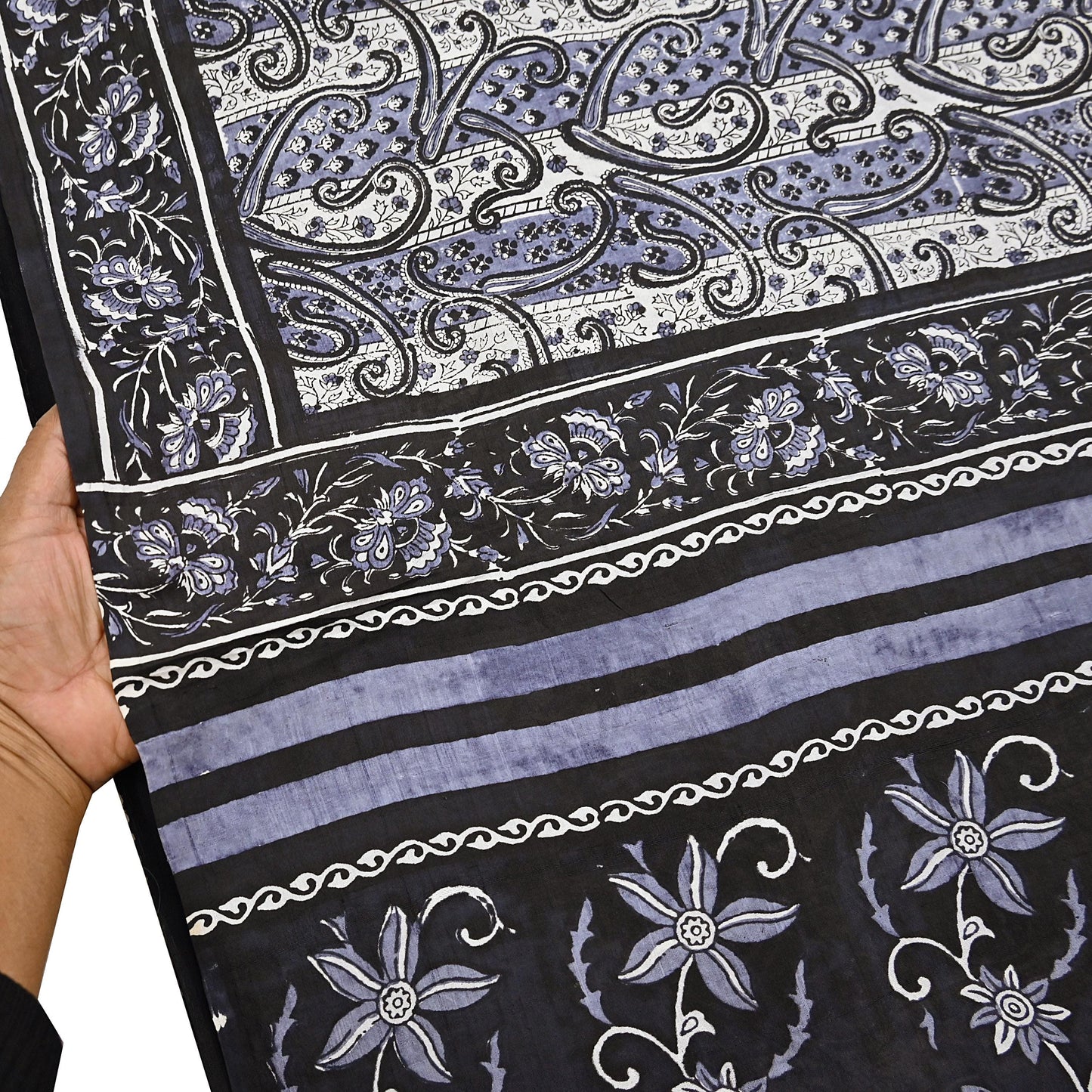 Indian Vintage Black & Gray Saree 100% Pure Silk Printed Sari 5yd Sewing Craft Fabric Dress Making Soft Crafting Quilting Upcycle