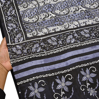 Indian Vintage Black & Gray Saree 100% Pure Silk Printed Sari 5yd Sewing Craft Fabric Dress Making Soft Crafting Quilting Upcycle
