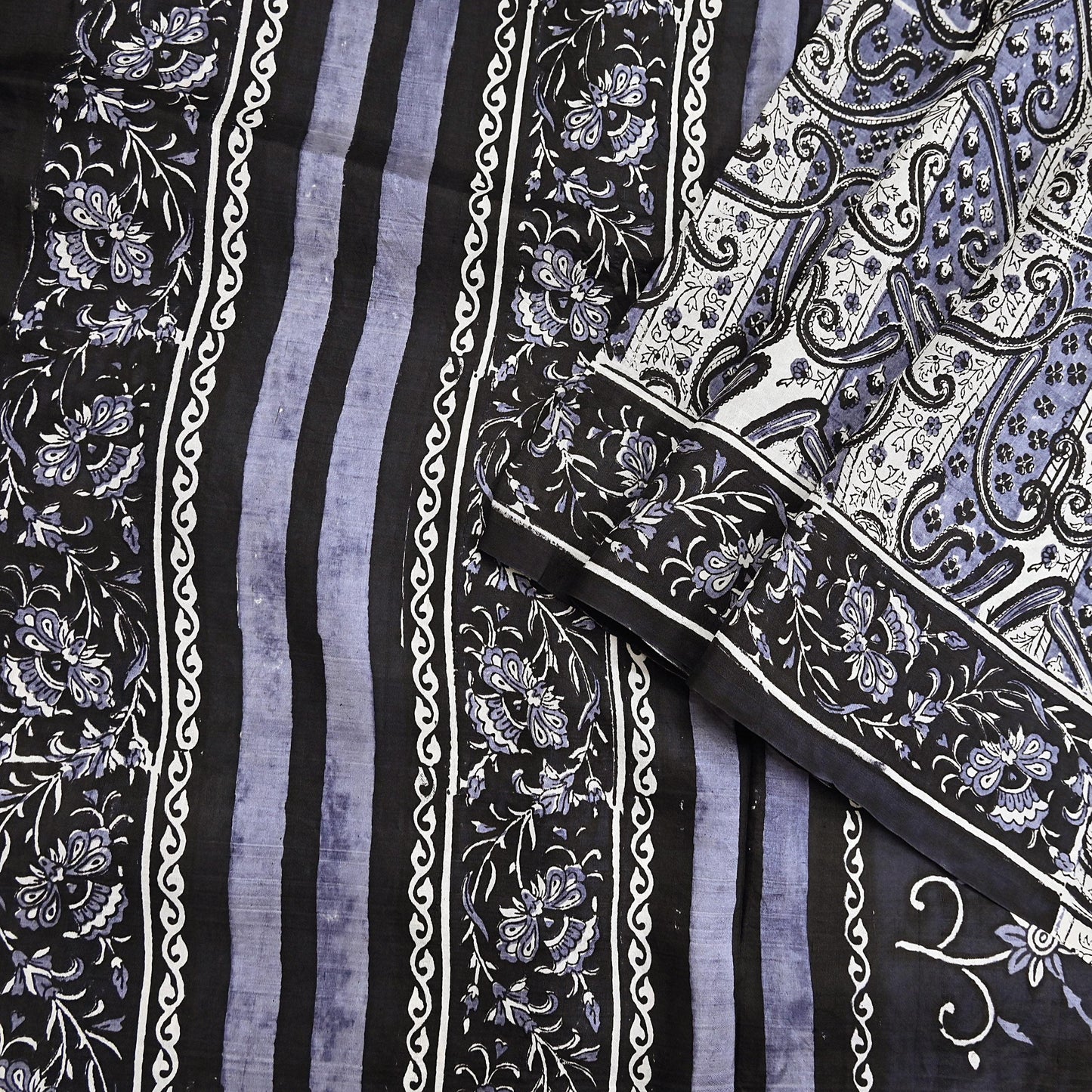 Indian Vintage Black & Gray Saree 100% Pure Silk Printed Sari 5yd Sewing Craft Fabric Dress Making Soft Crafting Quilting Upcycle