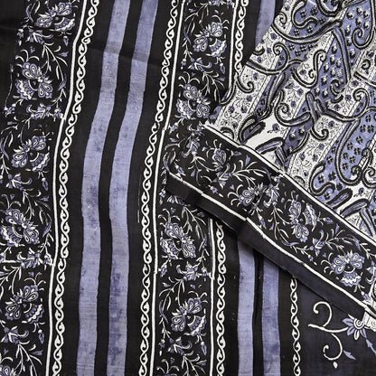 Indian Vintage Black & Gray Saree 100% Pure Silk Printed Sari 5yd Sewing Craft Fabric Dress Making Soft Crafting Quilting Upcycle