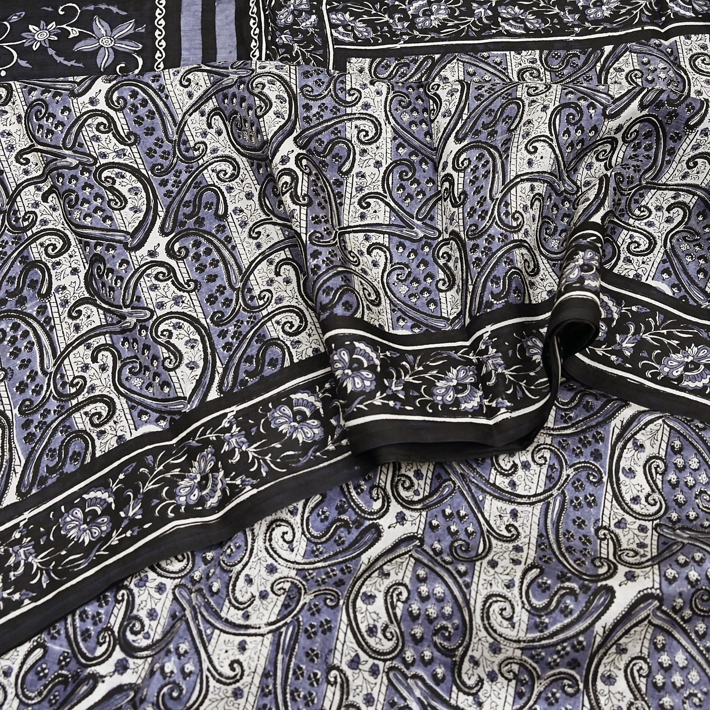 Indian Vintage Black & Gray Saree 100% Pure Silk Printed Sari 5yd Sewing Craft Fabric Dress Making Soft Crafting Quilting Upcycle