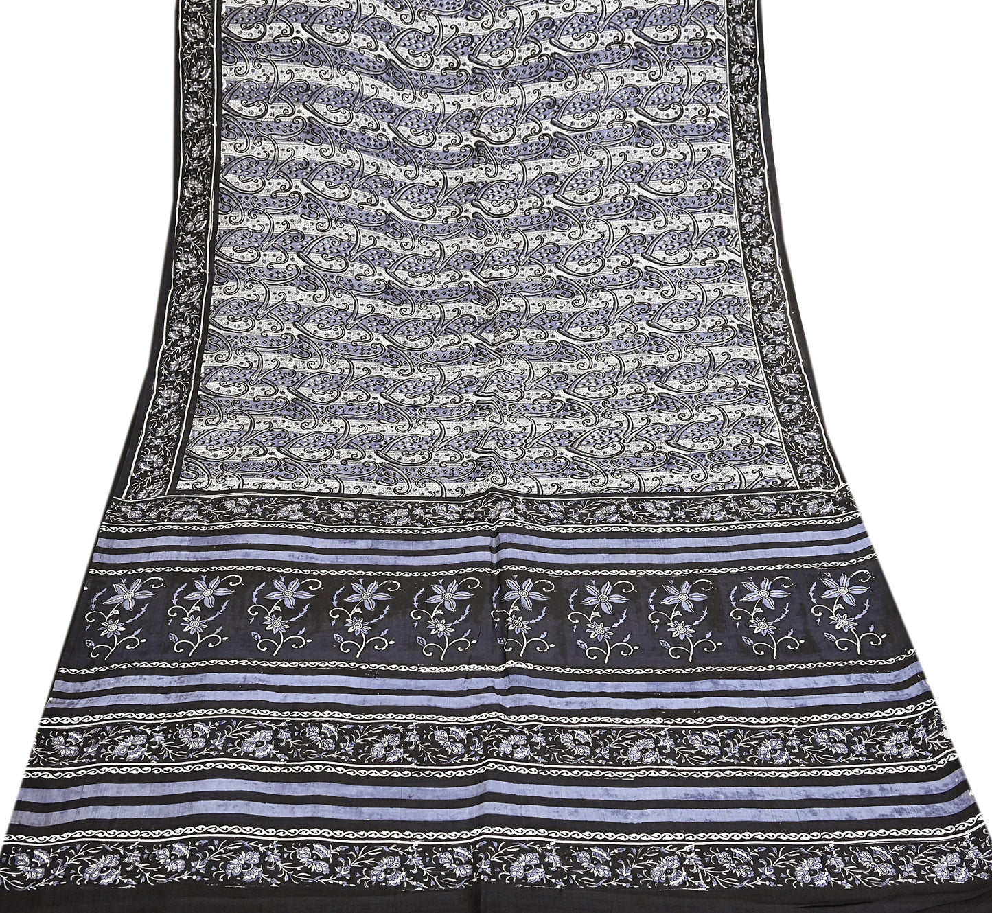 Indian Vintage Black & Gray Saree 100% Pure Silk Printed Sari 5yd Sewing Craft Fabric Dress Making Soft Crafting Quilting Upcycle