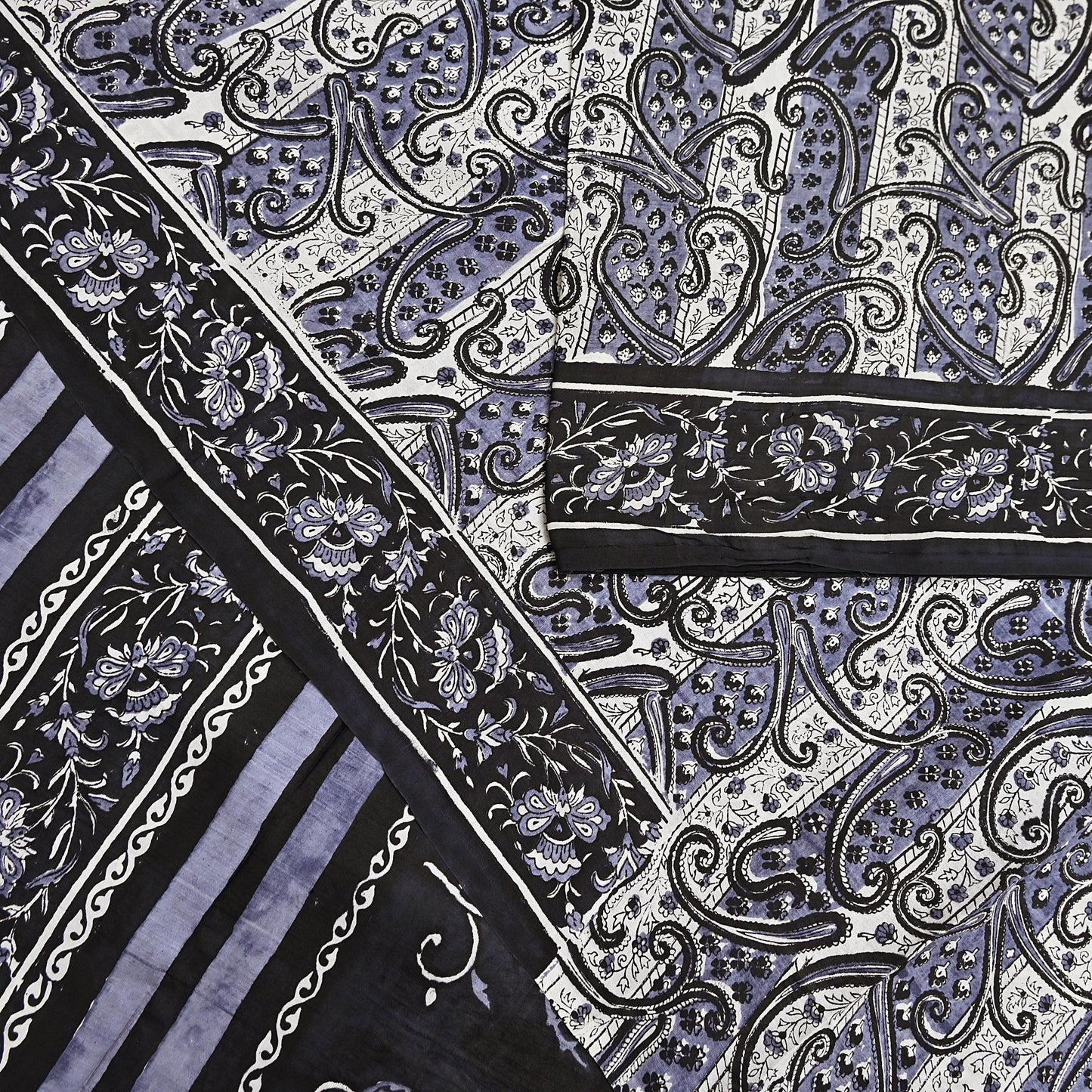Indian Vintage Black & Gray Saree 100% Pure Silk Printed Sari 5yd Sewing Craft Fabric Dress Making Soft Crafting Quilting Upcycle