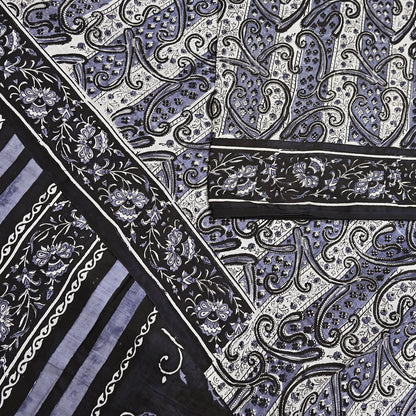 Indian Vintage Black & Gray Saree 100% Pure Silk Printed Sari 5yd Sewing Craft Fabric Dress Making Soft Crafting Quilting Upcycle