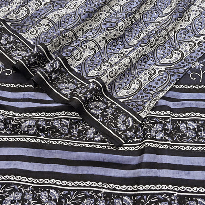 Indian Vintage Black & Gray Saree 100% Pure Silk Printed Sari 5yd Sewing Craft Fabric Dress Making Soft Crafting Quilting Upcycle