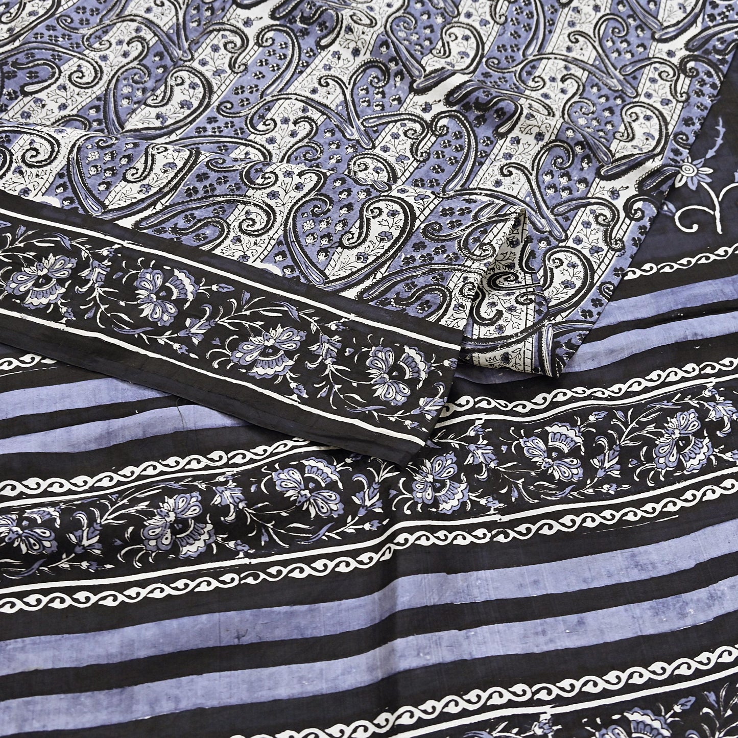 Indian Vintage Black & Gray Saree 100% Pure Silk Printed Sari 5yd Sewing Craft Fabric Dress Making Soft Crafting Quilting Upcycle