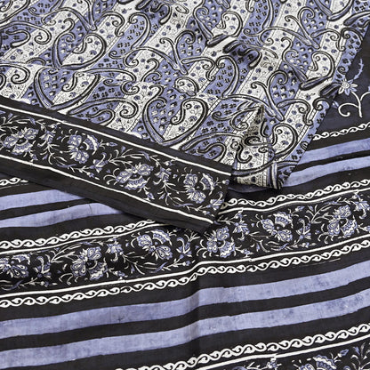Indian Vintage Black & Gray Saree 100% Pure Silk Printed Sari 5yd Sewing Craft Fabric Dress Making Soft Crafting Quilting Upcycle