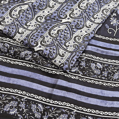 Indian Vintage Black & Gray Saree 100% Pure Silk Printed Sari 5yd Sewing Craft Fabric Dress Making Soft Crafting Quilting Upcycle